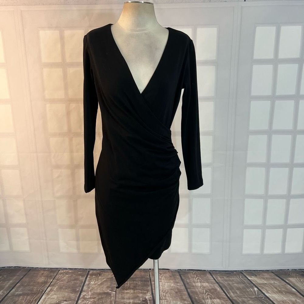 Adelyn Rae long sleeve little black asymmetric hem body con dress size medium